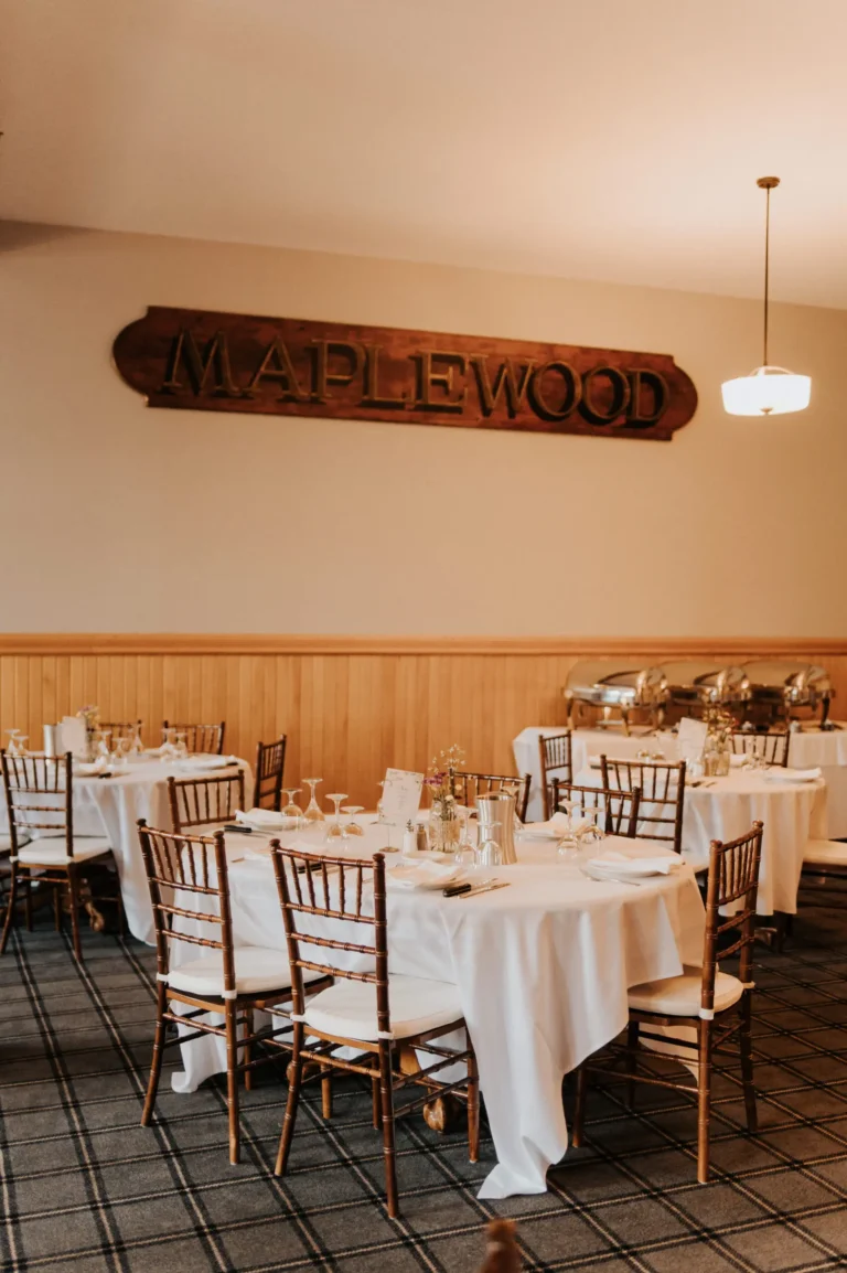 Grill Room at The Maplewood, designed to accommodate 80 people with casual dining setup, featuring a welcoming atmosphere, full bar and ample space for gatherings.